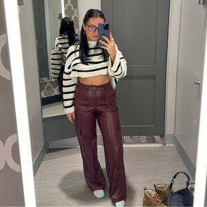 Red faux leather pants